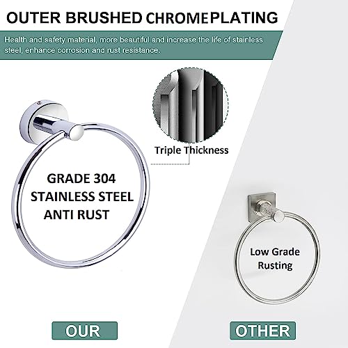 Image of USF Round Napkin Towel Ring for Bathroom, 304 Stainless Steel Hand Towel Holder for Wash Basin, Wall Mounted Bath Accessories, Anti Rust Silver Finish, 3 Years Warranty