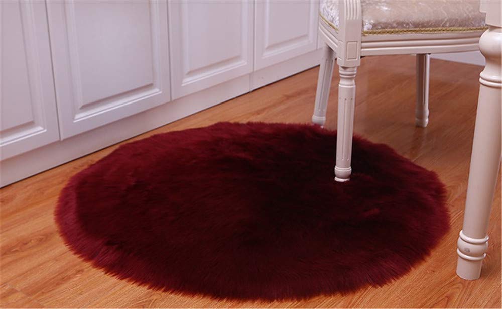 Nicole Knupfer Teppich Runden Faux Lammfell Schaffell,Lammfellimitat Teppich Kunstfell Dekofell Longhair Fell Nachahmung Wolle Bettvorleger Sofa Matte (Weinrot,100 x 100cm)
