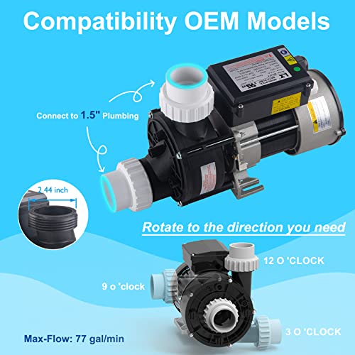 Image of SPA Bath Pump & Hot Tub Bath Pump - LX Bathtub Pump 110V - 120V, 0.75HP, 1.5 inch Port, Compatible with OEM Models - (Model: WCH75)