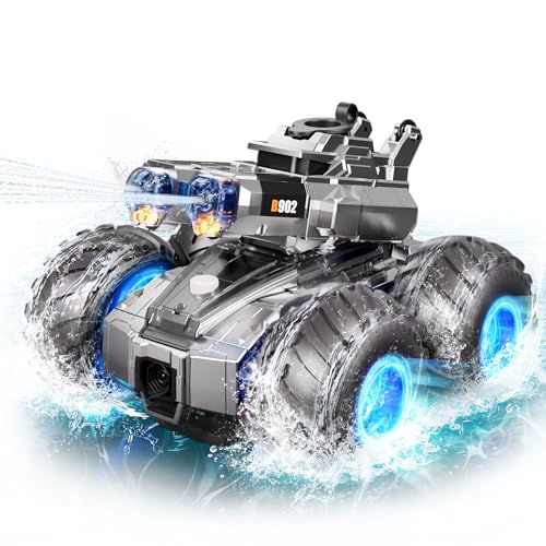 Amphibious Remote Control Car with Water Gun, Waterproof Monster Truck Toy 4WD All-Terrain RC Cars...