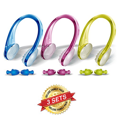 BLUPOND Swimming Nose Clips and Earplugs Mega Set of 3 Family Pack Pro