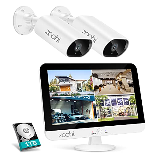 防犯カメラ 屋外 広角 13インチモニター一体 防犯カメラセット IPS液晶パネル 高画質 家庭用 監視カメラ マイク内蔵 AHD防犯カメラ 増設可能 H.264+圧縮 1TB HDD内蔵 IP66レベル 防水カメラ 屋外対応 カラー映像 暗視撮影 スマホ/パソコン遠隔監視 APP通知 常時録画 動態検知 防犯カメラセット電源工事不要 簡単設置