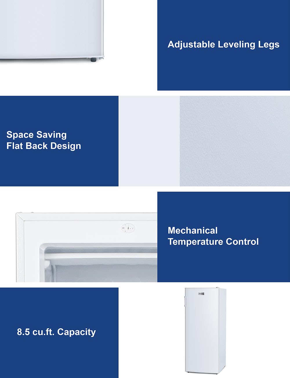 Black+Decker 8.5 Cu. Ft. Upright Freezer, Stand Up Freezer With Mechanical Temperature Control, Freezer Upright With 3 Shelves And 4 Door Bins, Manual Defrost, R600a Refrigerant, Buf850lw, White on Fridge.com - View 6