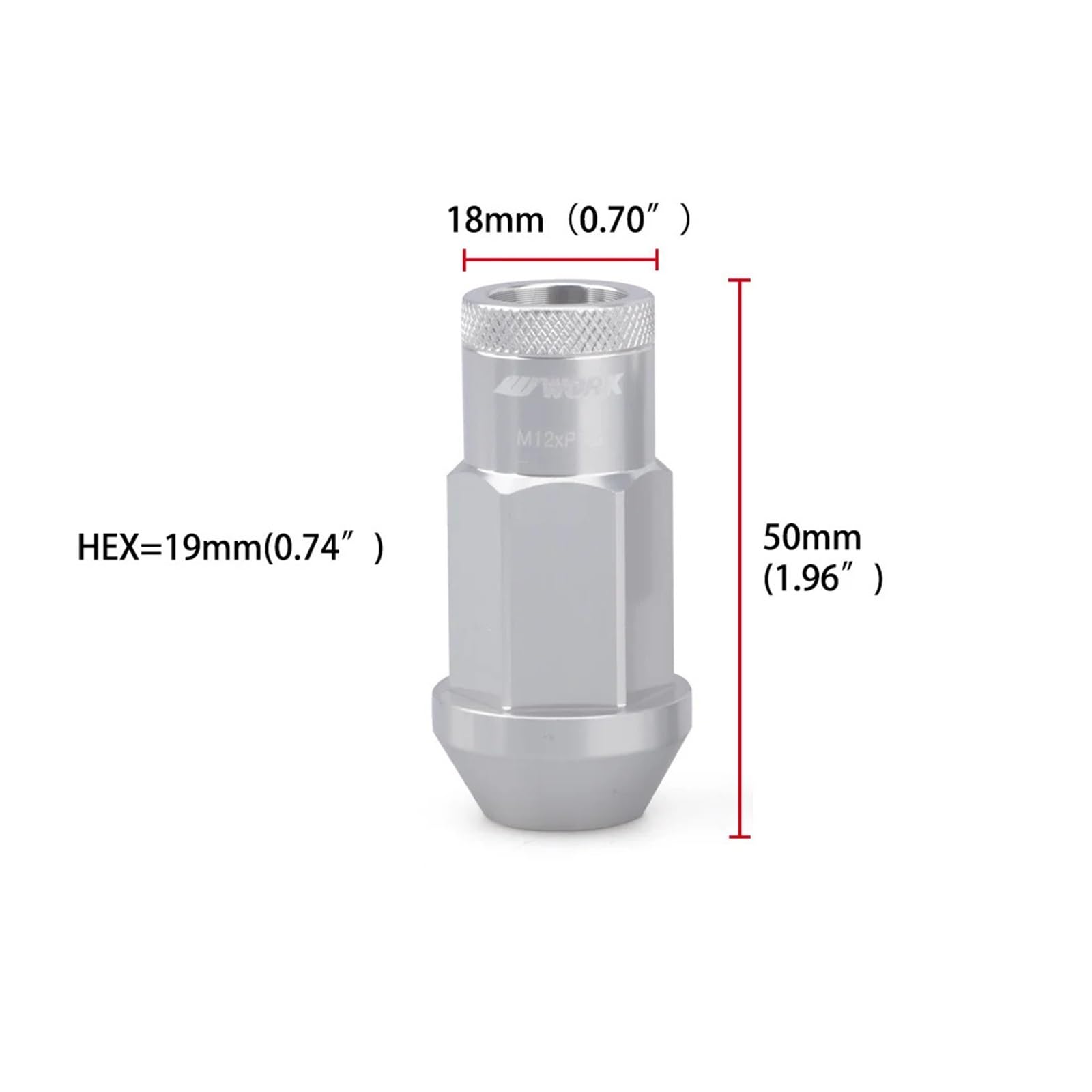 20PEC Tuercas de seguridad antirrobo de aleación de aluminio forjado 7075 para ruedas Longitud 50mm M12*1.5 M12*1.25 Hexágono 19mm Aftermarke(GRAY,M12x1.25)
