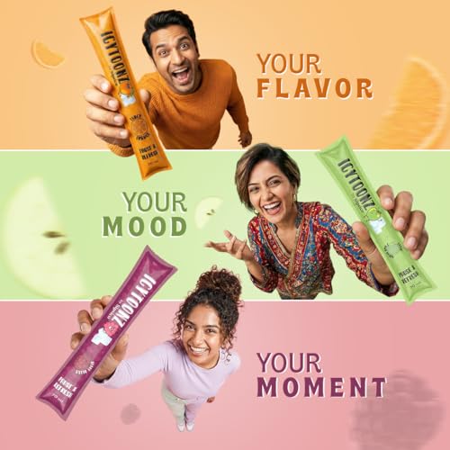 Image of ICYTOONZ Ice Pops 100% Natural Frozen Treats | 6 Refreshing Flavors - Pack of 12 | Mood Infusion DIY Kit Ice Candy Sticks Popsicles | Adults Kids Fun