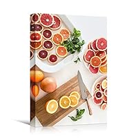 Canvas Wall Art Orange Platter Chic Citrus Colorful Fruit Kitchen Multicolor Photography - 12x18 inches
