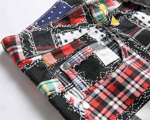 Men's Patchwork Printed Jeans Stretch Slim Fit Skinny Casual Straight Leg Denim Pants4