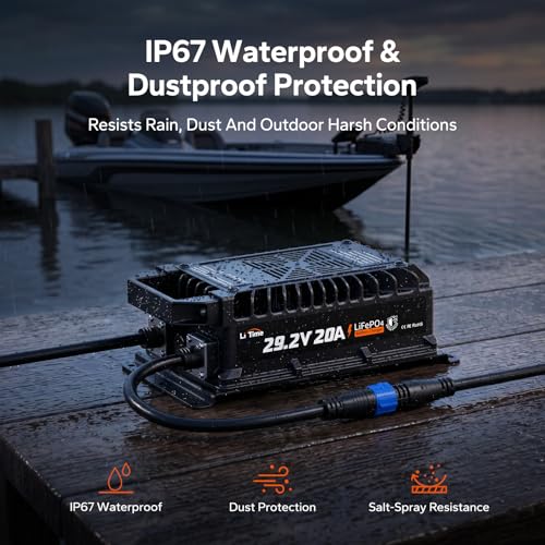 Image of LiTime 24V 100Ah Bluetooth LiFePO4 Lithium Battery with 20A LiFePO4 Battery Charger, Low-Temp Protection, 4000+ Cycles with 100A BMS, Max. 2560Wh Energy for RV, Trolling Motor, Marine, Off-Grid