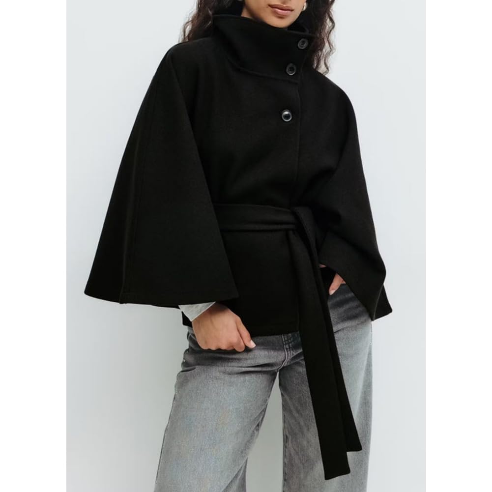Generisch Poncho à manches chauve-souris pour femme - Manteau d'hiver épais et chaud - Rétro - Élégant - Manteau court