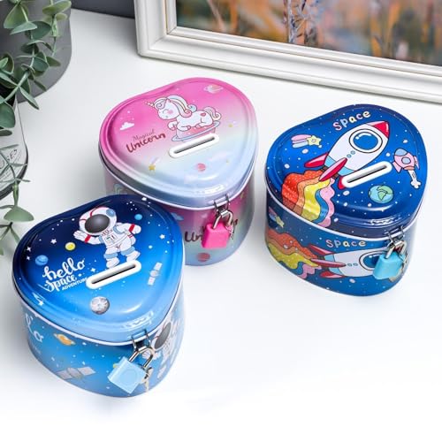 Image of Sajani Cute Cartoon Creative Portable Piggy Bank, Money Saving Box with Combination Lock, Mini Coin Bank Gifts for Boys and Girls, Best Return Gifts for Kids (Pack of 1) (Heart - Rocket)