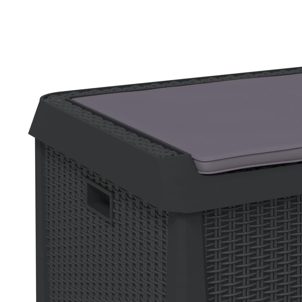 vidaXL Caja de Almacenaje Jardín con Cojín de Asiento, Caja Cerradura, Asiento Exterior de Almacenaje, Baúl Arcón de Patio, PP Gris Antracita 125 L