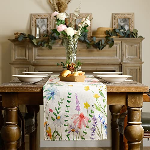 Geeory Spring Table Runner 13X72 Inch Watercolor Wild Flower Farmhouse Rustic Holiday Kitchen Dining Table Decoration For Indoor Outdoor Dinner Party Décor #TOP1