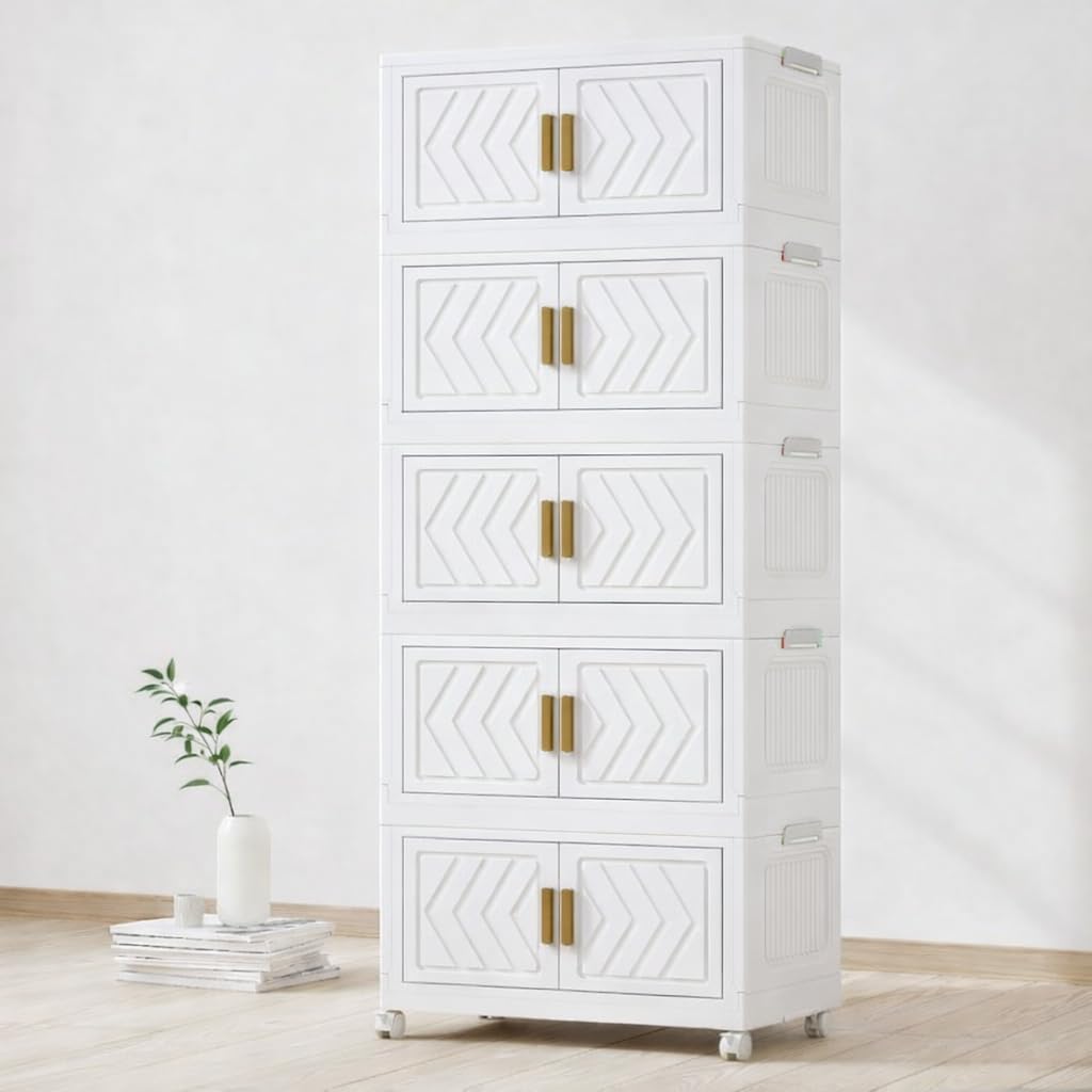 Owme 5 PACK Multipurpose Stackable Cupboard Drawer for Clothes Storage, Wardrobe Cabinet Organizer, Plastic Home Storage, for Office, Kitchen, Hallway Closet Storage Boxes - IVORY-image-1