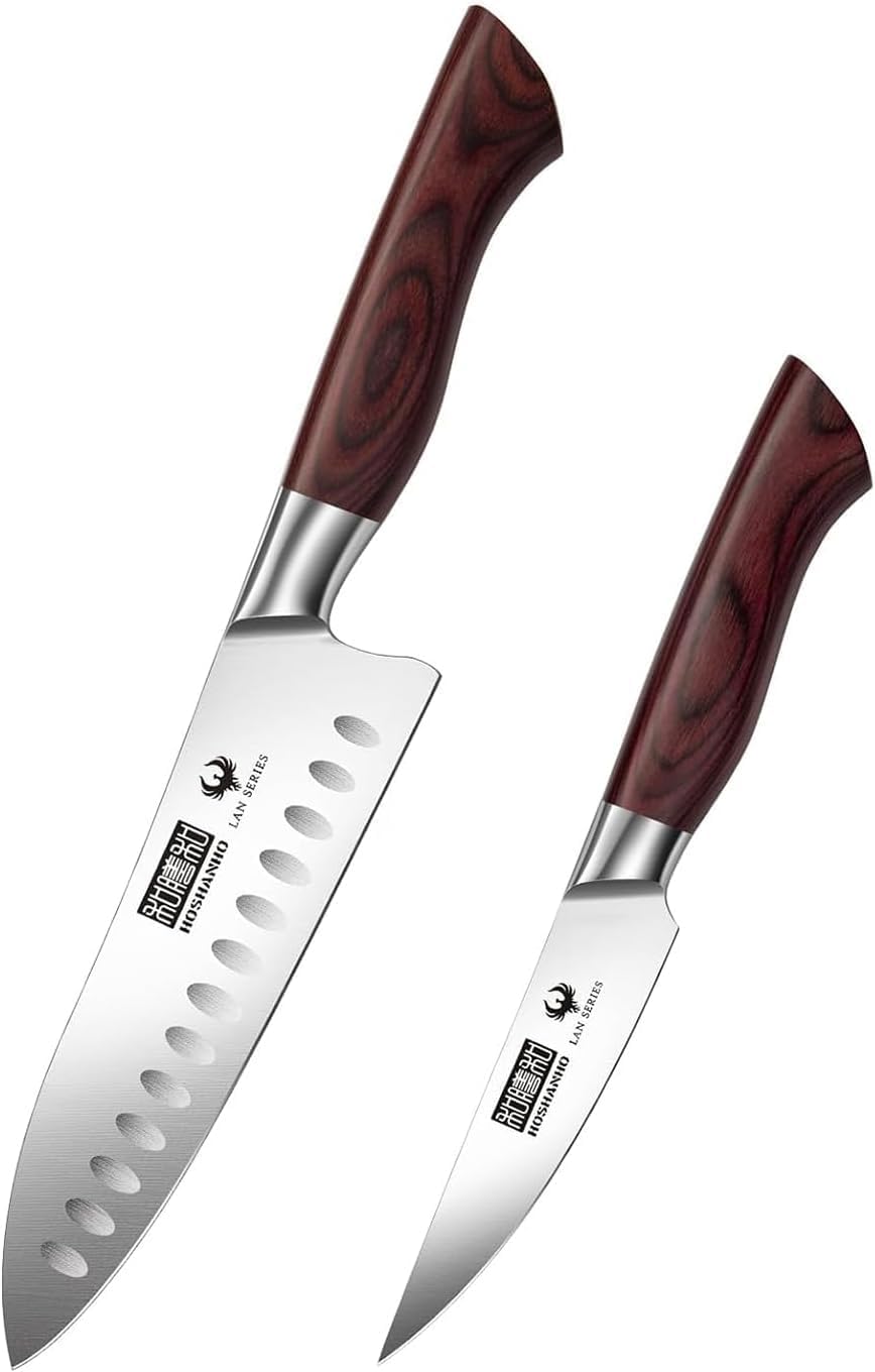 HOSHANHO Professional High Carbon Stainless Steel Santoku Knife & Paring Knife