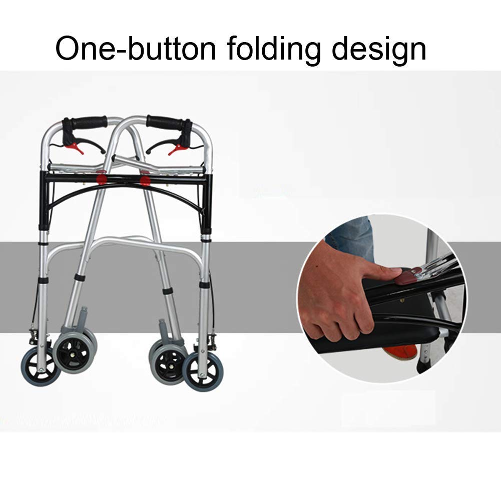 Andador con Ruedas y Frenos de Mano, Marco para Caminar, Plegable, Ligero, 4 Ruedas, Andador de Movilidad de Aluminio, Asiento Blando Impermeable Interesting