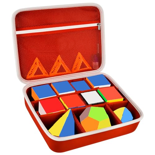 Grapsa Speed Cube Storage Case Bag Holds 12+ Different Types Retro Brain Teaser Fidget Toy. Carrying Holder with Mesh Pocket Fits for Cube Stand/Tutorial (Box Only) - Red