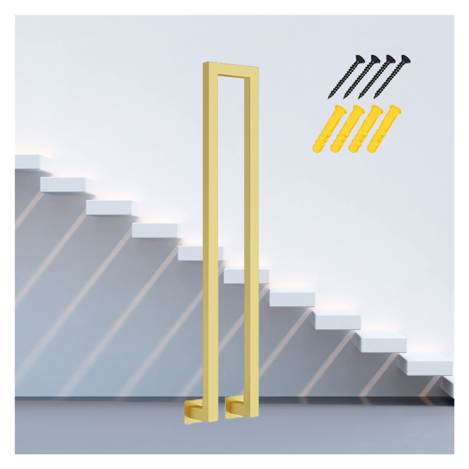 Meiiron B One Piece Staircase Handrails Industrial Stair Handrail Right Angle Square / U-Shaped Iron Railing Industrial Lack Iron Square Pipe Handrail For Stairs Rustic Gold ( Color : Size : 85Cm(33.4") )