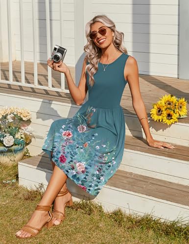 Image of Zeagoo Women's Summer Tank Midi Dress with Pockets Floral Sleeveless A-Line Casual Loose T-Shirt Dresses Beach Sundress 2026