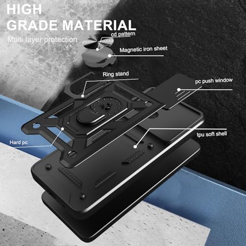 Image of Shockproof Back Case Cover for Vivo Y51 Pro 5G, Shockproof Vivo Y51 Pro Back Cover, Ring Case with Kickstand and Camera Protection Shutter - Black