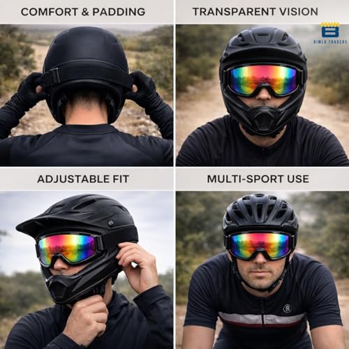 Image of Premium Adult Motocross Dirt Bike Racing, Cycling Goggles - Transparent Lens, Adjustable Strap with Extra Back Padding for Comfort