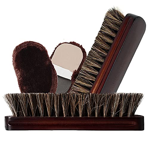 Long Bristle Horse Hair Leather Cleaning Brush, with Shoeshine Gloves Cleaner Leather Care Tools(Brown)â€¦