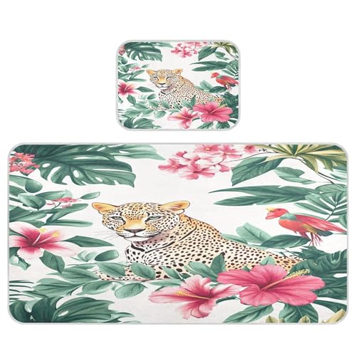 Burbuja Baby Cooling Mat Leopard in Tropical Plant Bed Pad Ice Silk Cool Mat for Crib Mattress, Sleeping Pad with Pillowcase for Girl Boy, 28x52 in