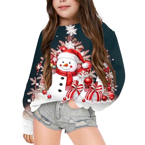 Image of Sweatshirt Hoodless Pullover Christmas Teenage Kids Girls Age 4-14 Years Christmas Graphic Xmas Round Neck Pullover Girls Winter Long Sleeve Loose Cute Cartoon Casual Sports (A-Black, 11-12 Years)