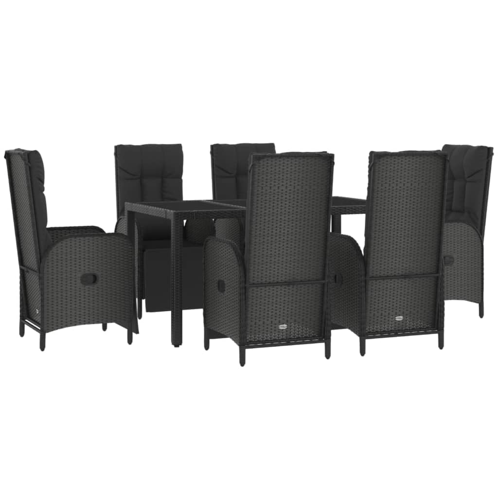 vidaXL Garten Essgruppe 7-TLG., Gartenmöbel Set mit Kissen, Gartengarnitur Tisch 6 Stühle mit Liegefunktion, Sitzgruppe Gartenset, Schwarz Grau Poly Rattan