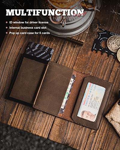 DUGRAFT Slim Card Holder for 10 Cards with Aluminum POP UP Credit Card Ejector RFID Blocking, ID Window and 4 Card Slots, Minimalist Front Pocket Wallet for Men, Coffee Brown3