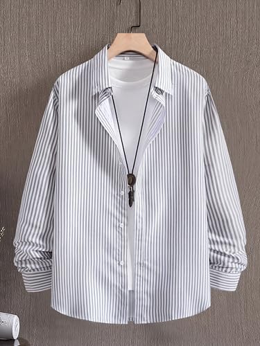 Image of Afflatus Men's Striped Casual Regular Fit Shirt Cotton Blend Stripe Full Sleeve Stylish Shirt for Men