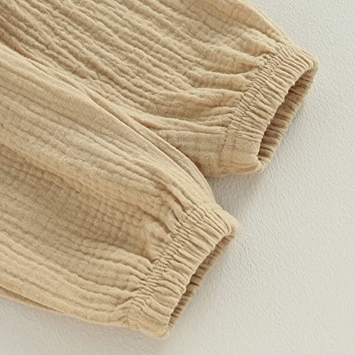 Image of VISGOGO Toddler Boy Linen Outfit Baby Boy Fall Winter Clothes Set Button-Down Shirt Tops Cotton Linen Pants 2PCS