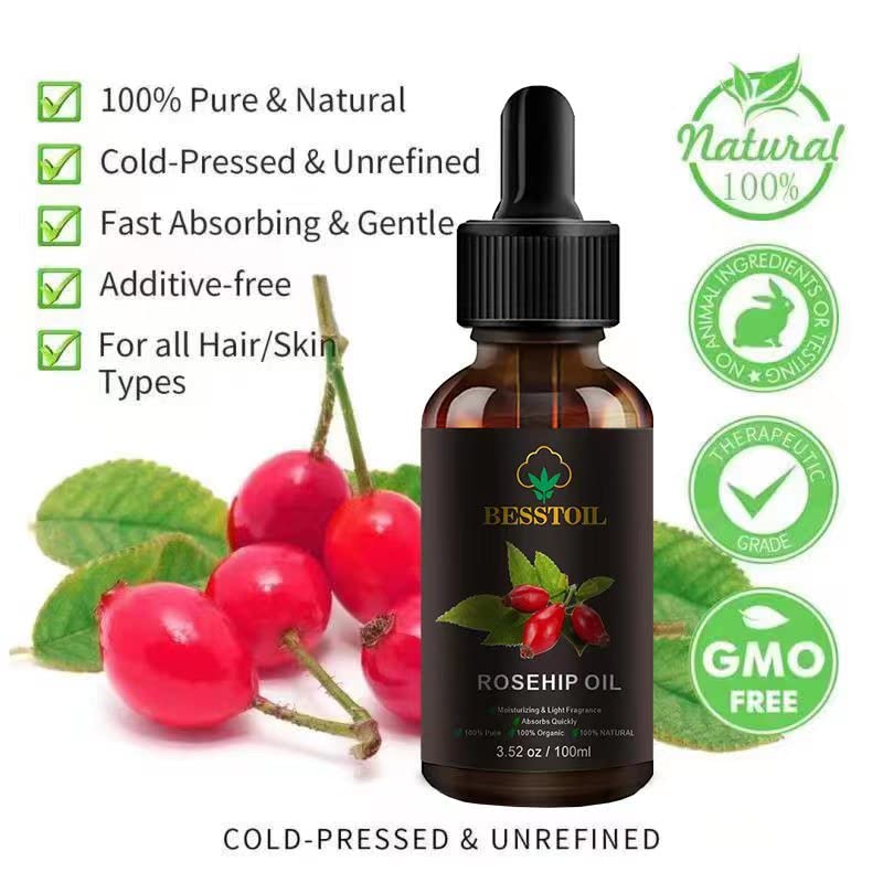 Miniatura 5 de Aceite de semilla de rosa mosqueta orgánico para cara 100 puro natural prensado en frío sin refinar sin transgénicos aceite facial