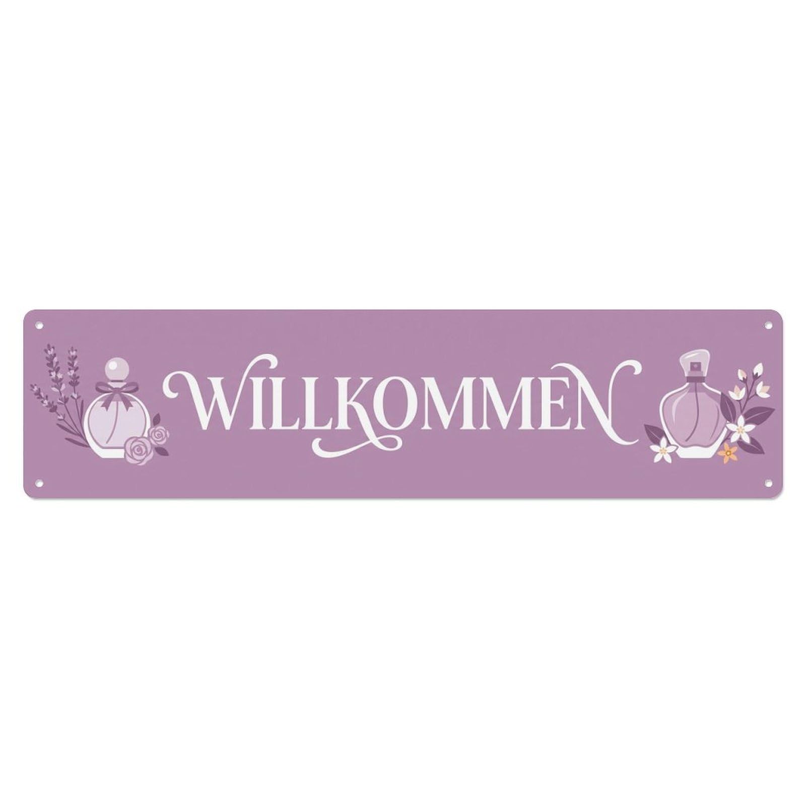 Lavender Mauve Perfume Boutique Welcome Metal Tin Sign Plaque Wall Decor for Cafe, Club Bar, Office, Home Garden Metal Poster 4x16Inch