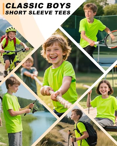 Image of Boys Shirts Athletic Dry Fit Neon T Shirts Short Sleeve Kids Youth Moisture Wicking Quick Dry Sports Training Performance Tee