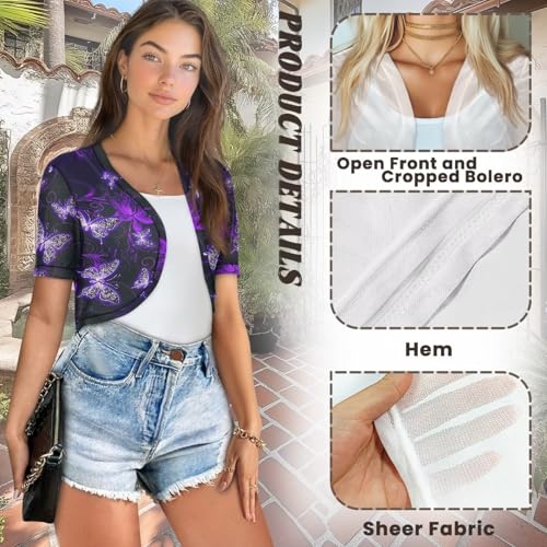 Image of Women's Shrug Short Sleeve Bolero Open Front Knit Party Tulle Cardigan Cropped Cardigan Shoulder Cover Up