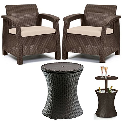 Keter Corfu Maintenance Free Outdoor Comfort Patio Conversation Set 2