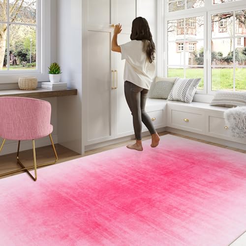 Tapete moderno rectangular 8x10 rosa intenso lavable miniatura 6