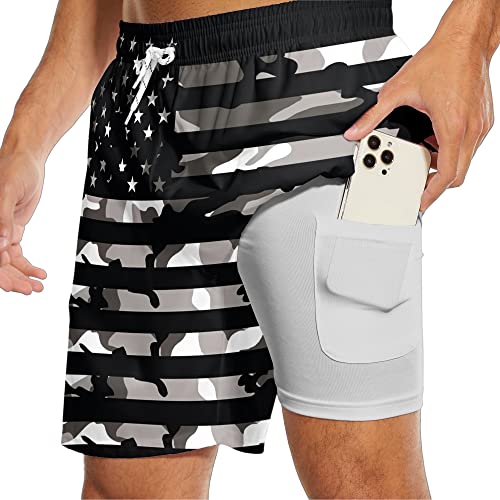 Camouflage Mens Swim Trunks with Compression Liner American Flag Swim Trunks Men Board Shorts Men's Swimsuit 7 Inch Inseam2