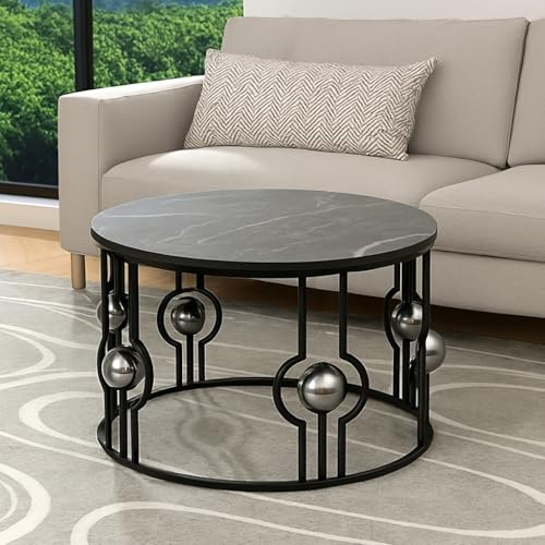 Image of Nesting Tables Made of Engineered Wood Coffee Table, Small Accent End Table, Round Sofa Side Table, Living Room, Bedroom Full Black