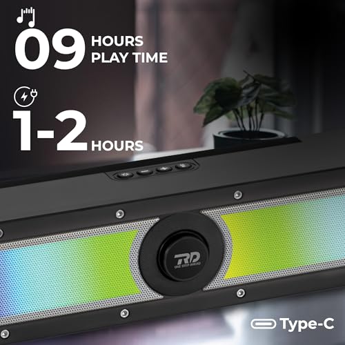 Image of RD SP-32 ColorPulse Wireless Soundbar Upto 9 Hours Playtime-1-2 Hrs Charging 10W Speaker 1500mAh Battery Capacity Supreme bass Bluetooth Sound bar Supports TF /SD Card /FM /USB /AUX 8 Gray