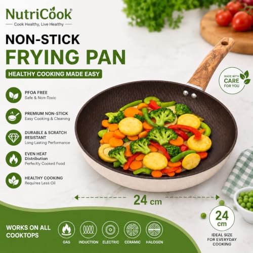 Image of Rioware Non-Stick Maifan Frying Pan (3L) | 5-Layer Non-Stick Coating | Induction, Ceramic, Electric & Gas Compatible | Dishwasher Safe |Multipurpose Pan for Eggs, Stir-Fry (24CM, Maifan Frypan Black)