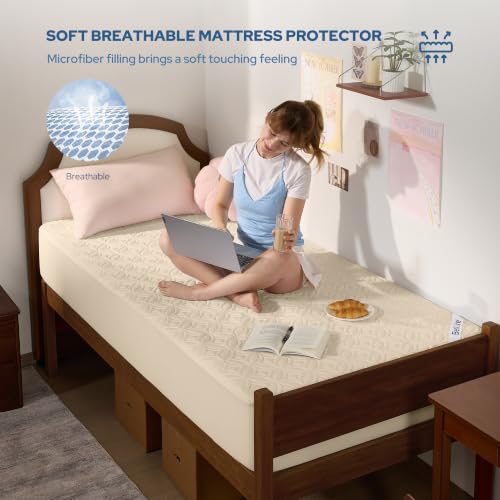 Image of BEDLORE 2 Pack Waterproof Mattress Protector, Twin XL Size Mattress Pad with Deep Pocket 6 inch-15 inch Depth, Soft Breathable Bed Mattress Cover for Bedroom, College Dorm (Beige)