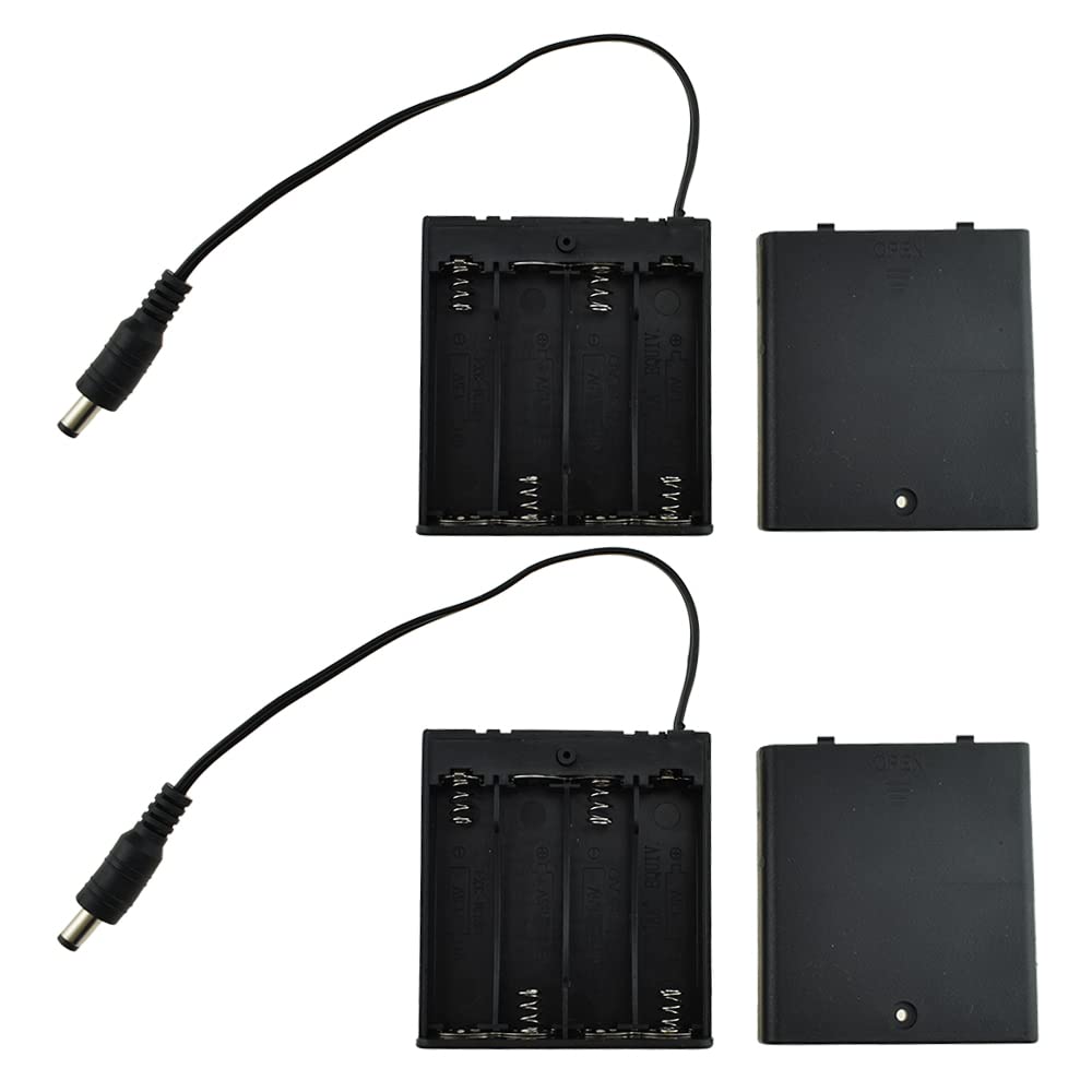 HAHIYO 6V 4x1.5V AA Battery Holder with DC Plug Portable Supply Quick Swap Securely Lids On/Off Switch Plastic Batteries Storage Box Case 2 Pieces for