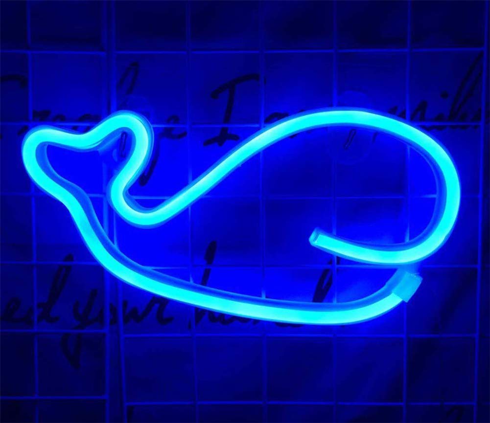 DUBENS LED Neon Sign Lights Neon Sign Light Advertising Lamp Decor Night Light, Battery/USB Powered, for Birthday Party, Bedroom, Christmas, Children's Gift (Blue Whale)
