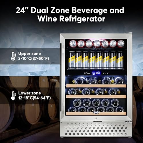 Tylza Dual Zone Wine Fridge, 24 Inch Wine and Beverage Refrigerator Built-in or Freestanding, Wine Beer Fridge Under Counter, Wine Cellar with Stainless Steel and Temperature Memory Function - Image 5