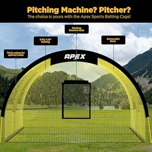 Portable 22ft x 12ft x 8ft Baseball & Softball Batting Cage with Pitching Machine Hole, 3ply 1.25'' Yellow Netting, Secure Steel Poles, 12.7MM Fibreglass Poles, Carry Bag Included Portable 22ft x 12ft x 8ft Baseball Softball Batting Cage with Pitching Machine Hole 3ply 125 Yellow Netting Secure Steel Poles 127MM Fibreglass Poles Carry Bag Included