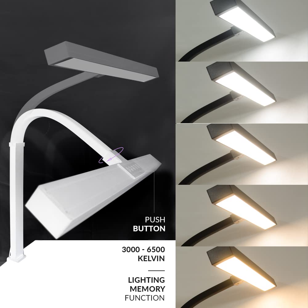 Neatfi LED-Schreibtischlampe mit Klemme, 3.000 Lumen | Dimmbar | 5 Helligkeitsstufen & 5 Lichtmodi | Memory-Funktion | Augenfreundliche Flexible Lampe für Zuhause und Büro (80 CM, Weiß)