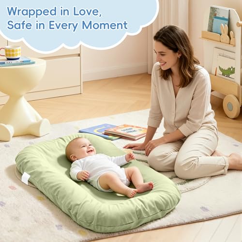 Image of Baby Lounger for Newborn 0-12 Months,100% Cotton Breathable Infant Lounger, Baby Shower Gift, Portable Lightweight Baby Nest for Home & Travel(Sage Green)