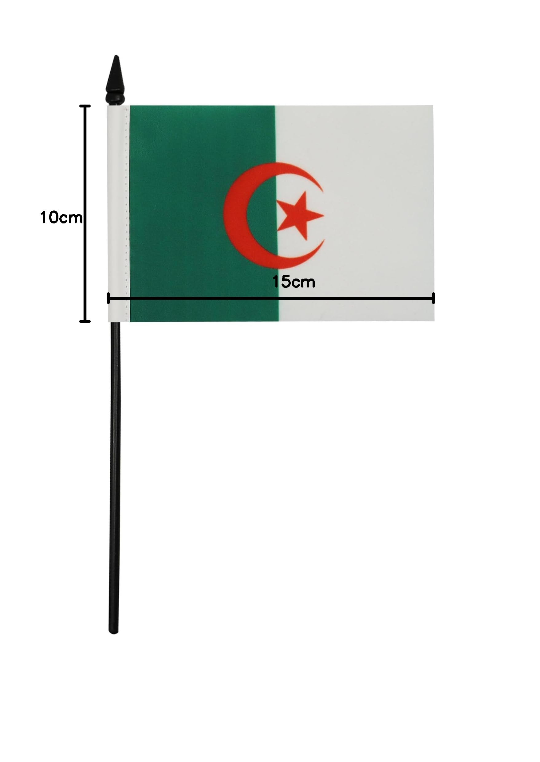 Drapeau De Table Algérie 15x10 cm Mini Drapeau Algérien De Bureau Polyester Hampe 25cm Socle Plastique Noir