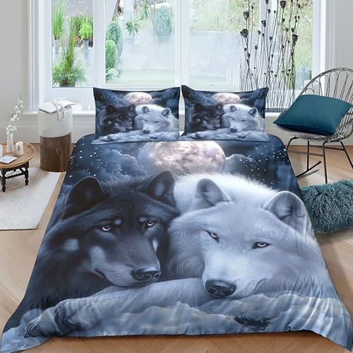 Housse de couette loup 3D en microfibre douce et résistante - 4